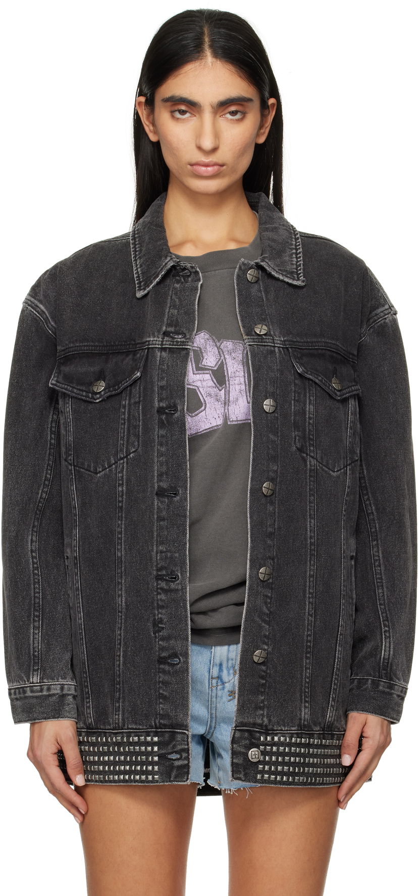 Куртка Ksubi Altar Phoenix Trucker Denim Jacket with Studs чорний | WPS25JK012