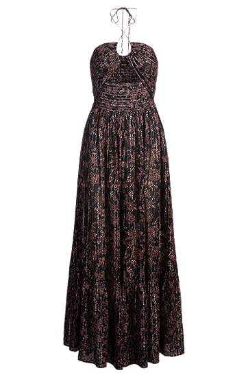 плаття BOSS Metallic Print Halter Maxi Dress чорний | 50538359