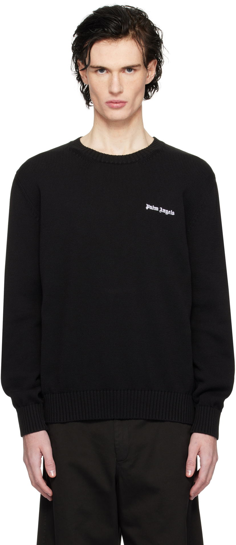 Cветр Palm Angels Logo Embroidered Sweater чорний | PMHE027C99KNI0021003