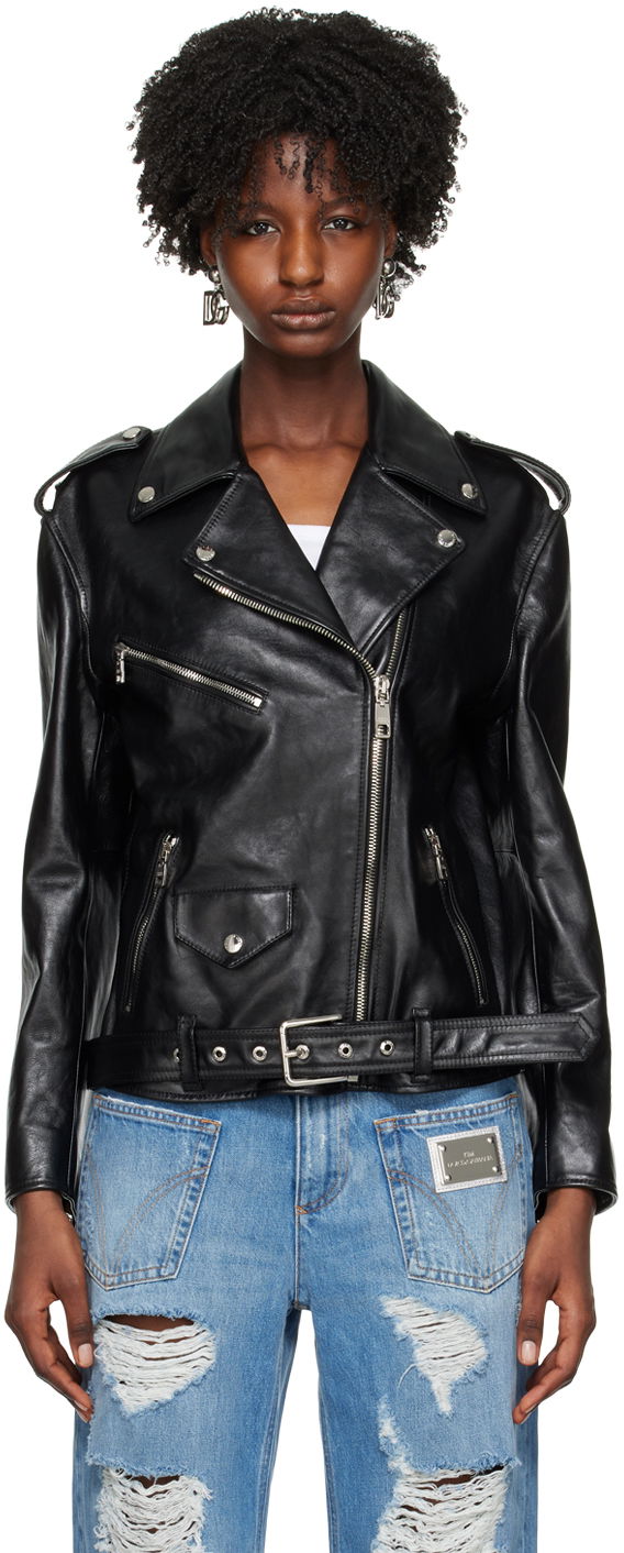Куртка Dolce & Gabbana Black Pin-Buckle Belt Leather Jacket чорний | F9P52L HULRK