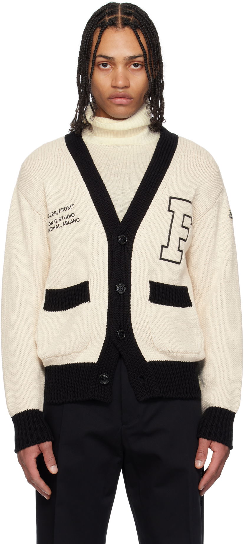Cветр Moncler Moncler Genius x FRGMT Hiroshi Fujiwara Embroidered Cotton Cardigan бежевий | K109U9B00001M5206
