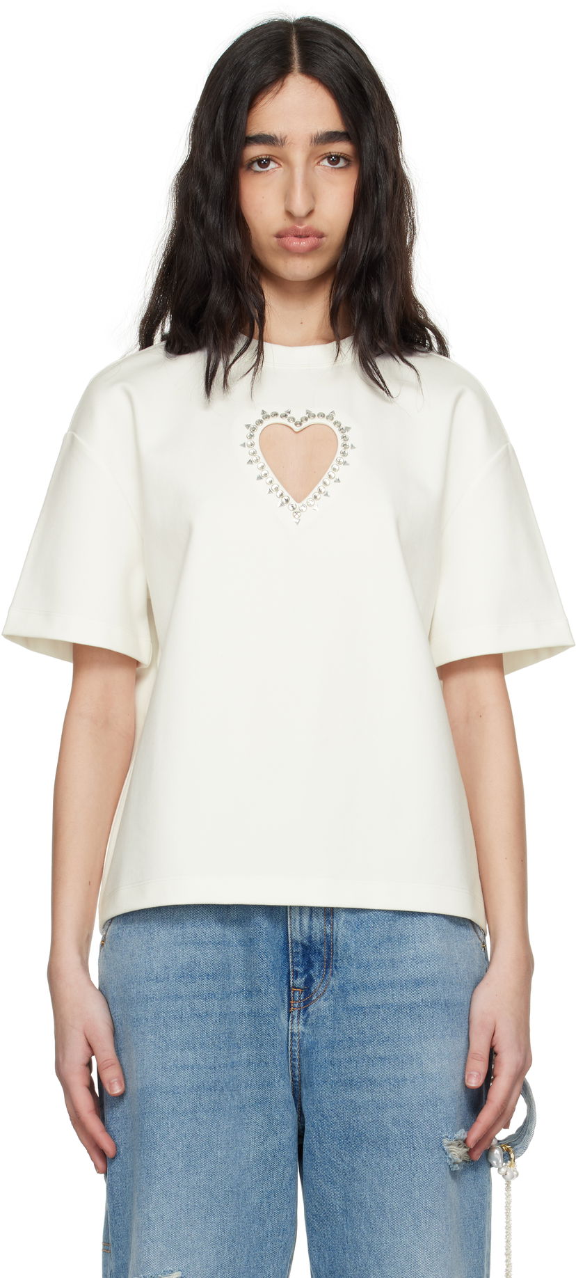 Футболка Area AREA Crystal Heart Cutout Relaxed T-Shirt білий | 0000TS0026FA01