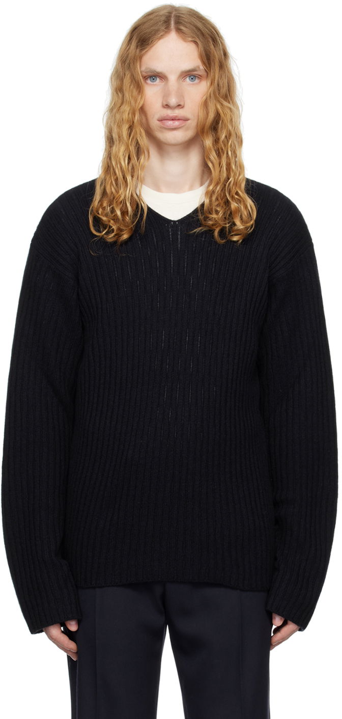Cветр The Row The Row Gustave Ribbed V-Neck Sweater чорний | 713-Y556