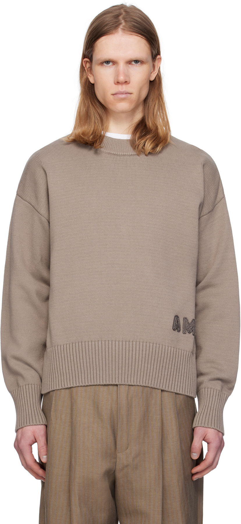 Cветр AMI AMI Paris Embroidered Crewneck Sweater Коричневий | HKS163.KN0063