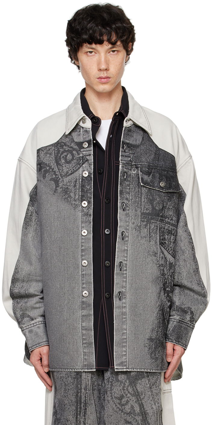 Сорочка Feng Chen Wang Feng Chen Wang Printed Denim Jacket Сірий | FUF18JK04B