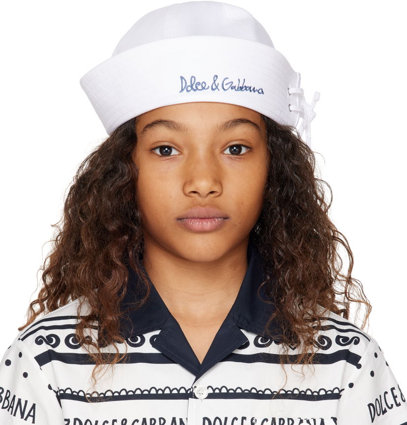 Капелюх Dolce & Gabbana Dolce&Gabbana Embroidered-Logo Sailor Hat білий | LB5H53 G7O3B