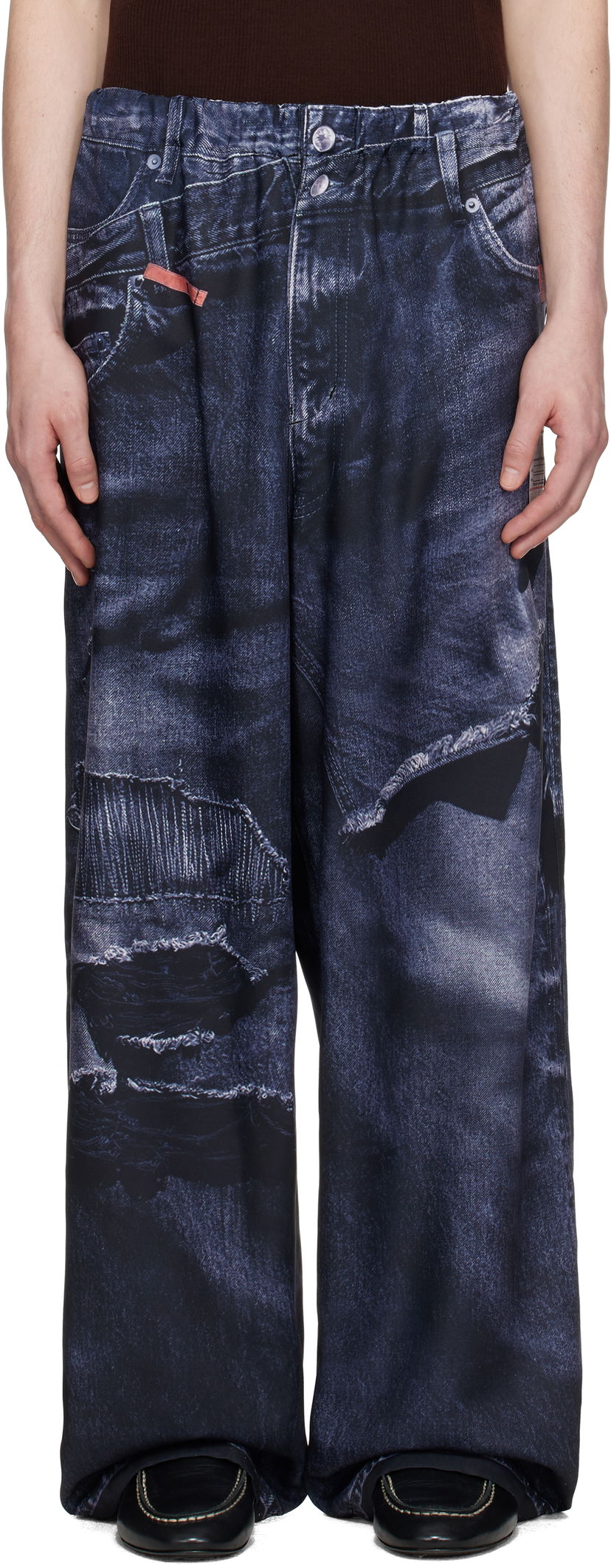 Джинси Maison MIHARA YASUHIRO Maison MIHARA YASUHIRO TALKING ABOUT THE ABSTRACTION Edition Trompe-l'oeil Wide Leg Trousers Синій | C14PT404