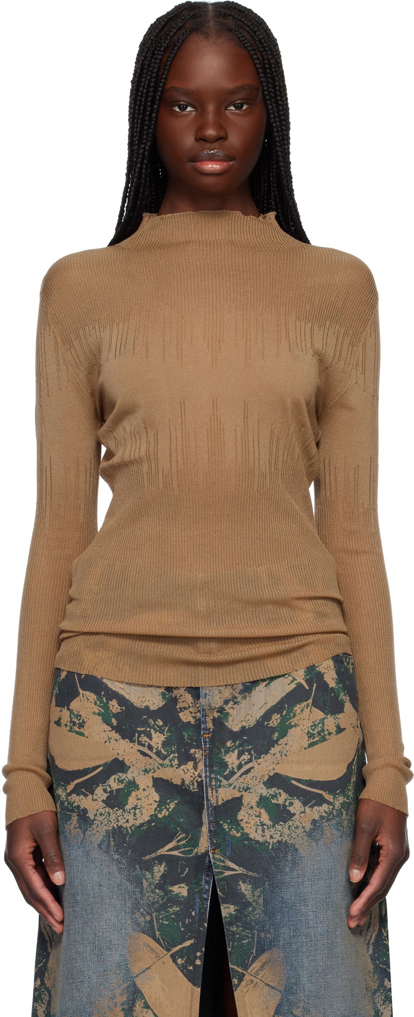 Cветр Feng Chen Wang Feng Chen Wang Transparent Ribbed Knit Sweater Коричневий | FUS19KT03