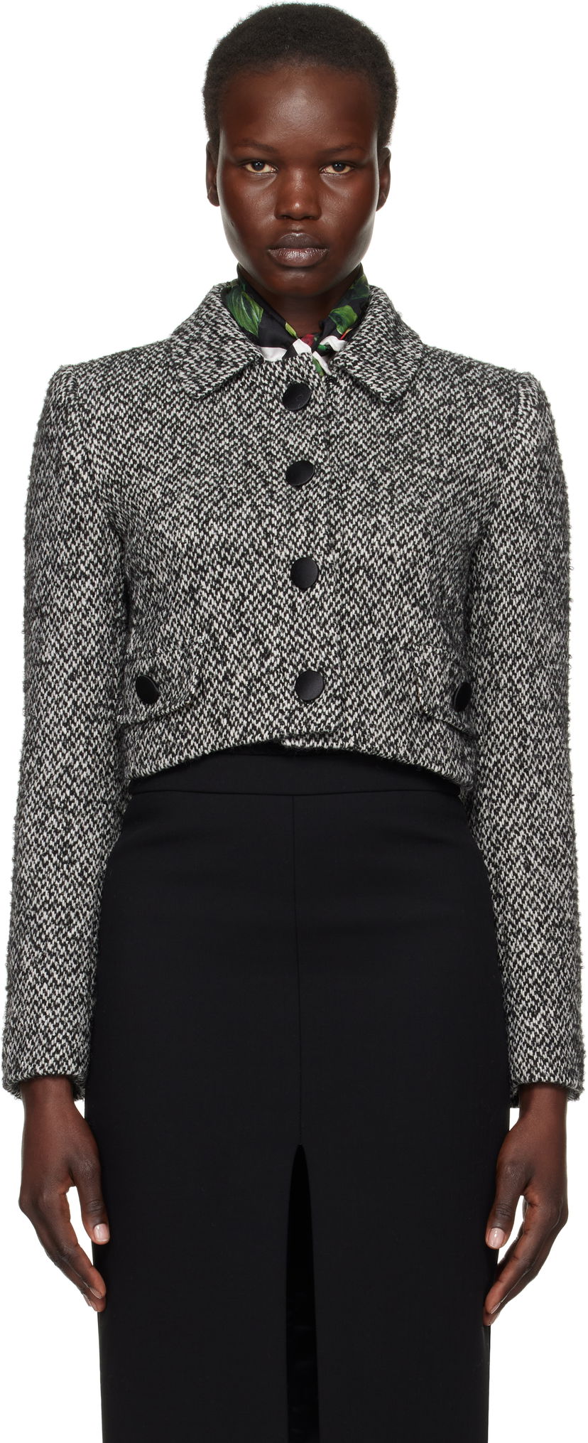 Пальто Dolce & Gabbana Dolce&Gabbana Short Micro-Tweed Jacket чорний | F26K6T GDCNC