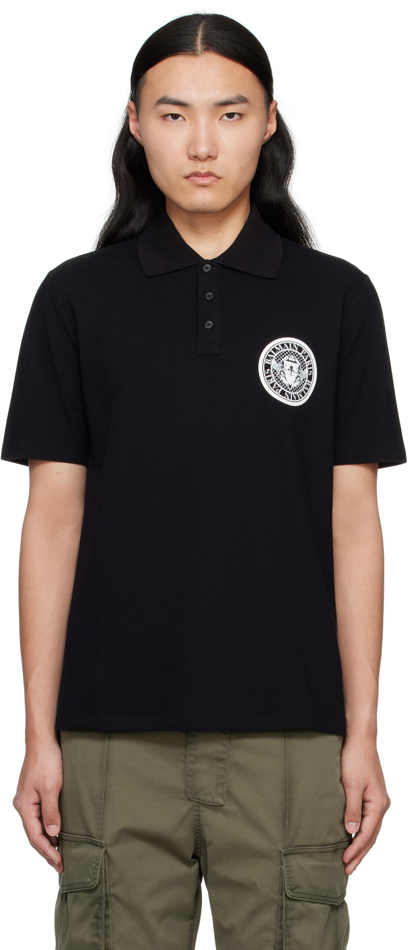 Сорочка поло Balmain Balmain Coin Print Polo чорний | EH1GC026BC94
