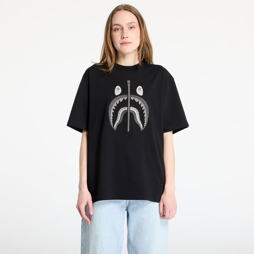 Футболка BAPE A BATHING APE Chain Stitch Shark Relaxed Fit Tee чорний | 001CSL301343MBLK