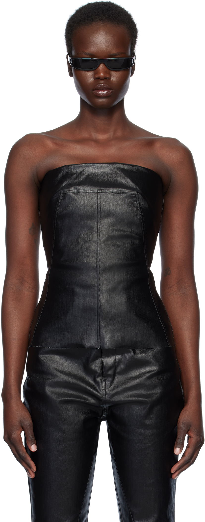 Безрукавка Rick Owens Rick Owens Hollywood Coated Stretch Denim Bustier Top чорний | RP01E7127 SCT