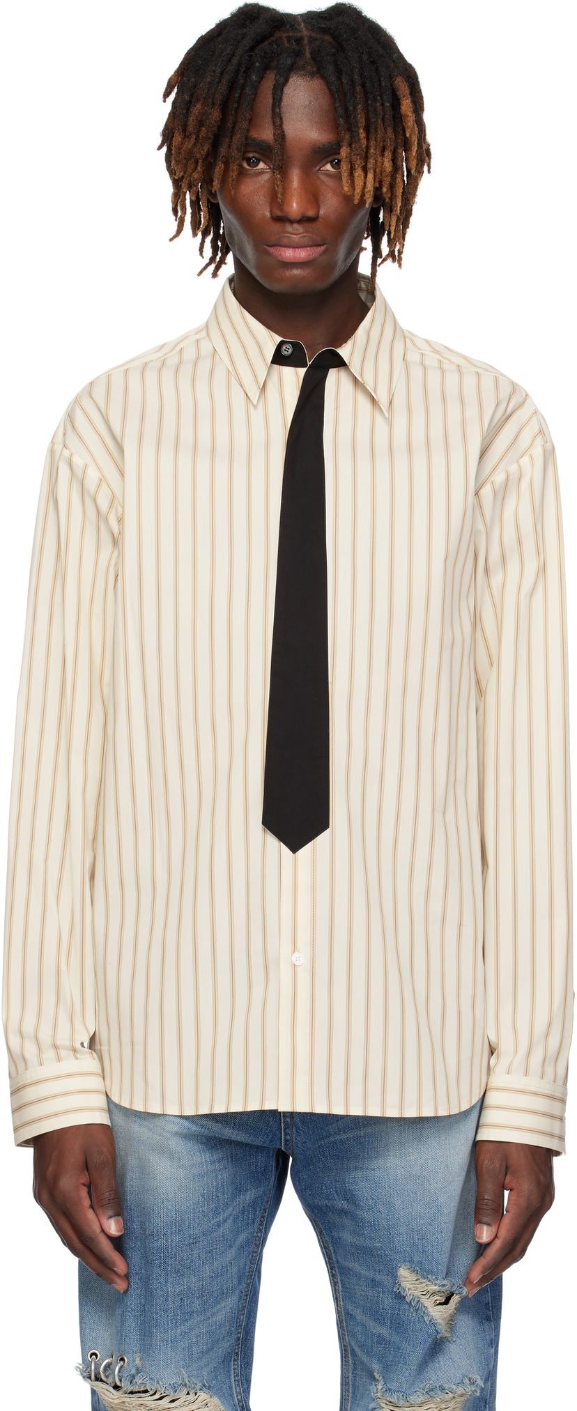 Сорочка We11done We11done Necktie Striped Shirt бежевий | WD-SH0-25-161-M-BG