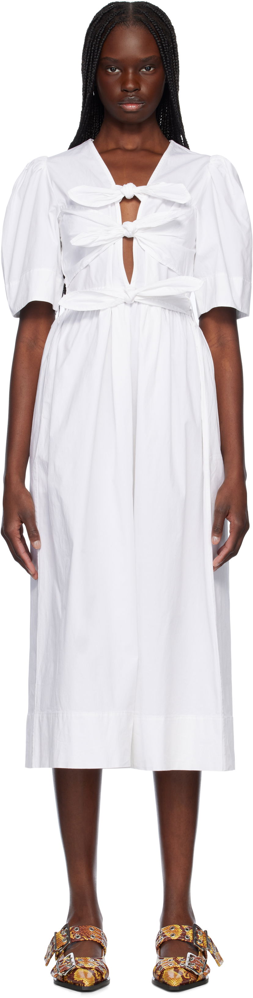 плаття GANNI GANNI Stretch Cotton Tie Strap Midi Dress білий | W0306