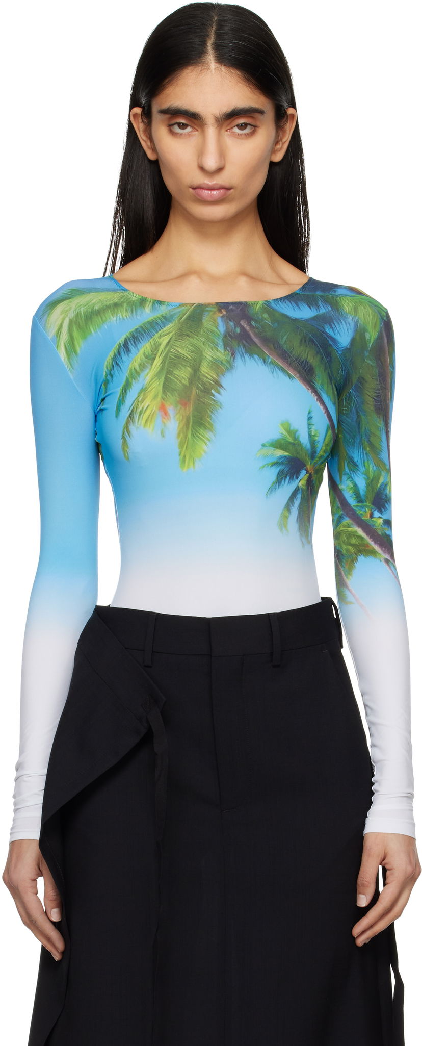 Боді Maison Margiela MM6 Maison Margiela Archive Print Long Sleeve Bodysuit Синій | S52NA0071 M20083