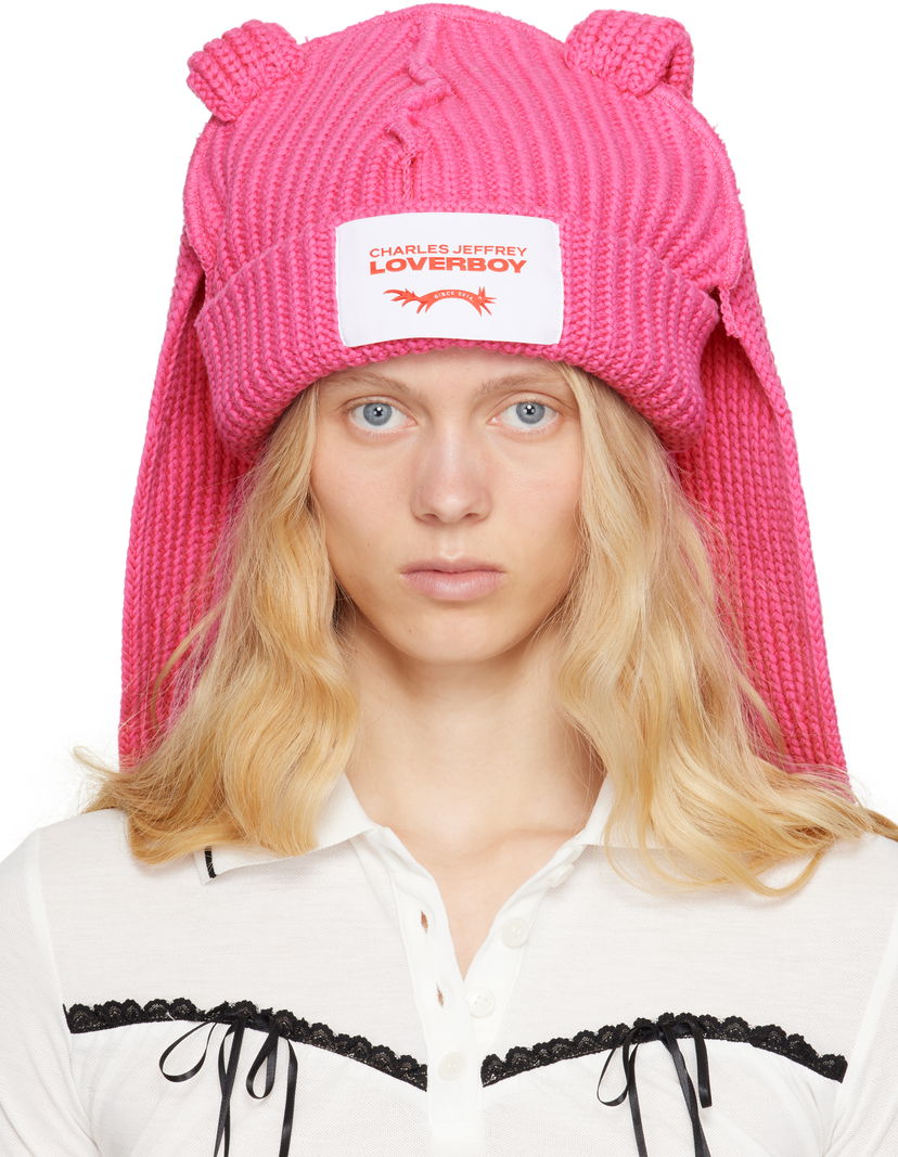 Шапка Charles Jeffrey Loverboy Charles Jeffrey LOVERBOY Chunky Knit Rabbit Beanie Рожевий | 54130404