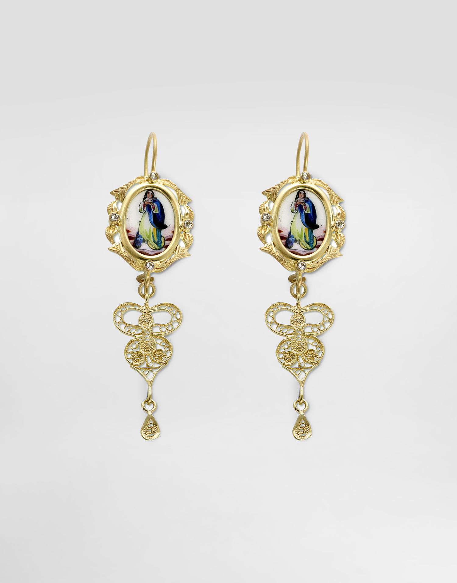 Сережки Dolce & Gabbana Dolce & Gabbana Sicily Drop Earrings with Religious Figure and Filigree Design Жовтий | WEDD1GW0001ZOO00, 0