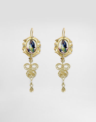 Сережки Dolce & Gabbana Dolce & Gabbana Sicily Drop Earrings with Religious Figure and Filigree Design Жовтий | WEDD1GW0001ZOO00, 0