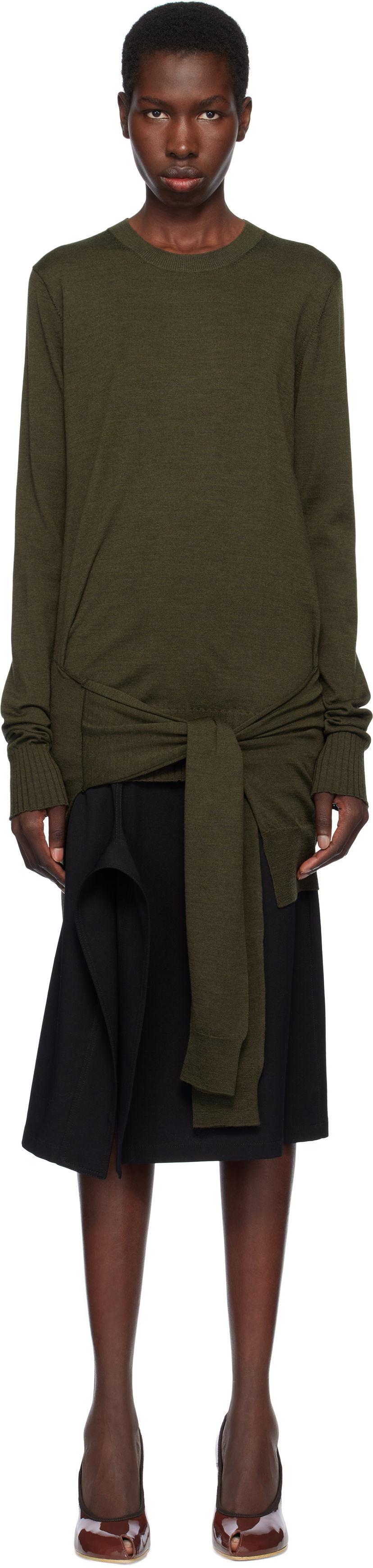 Cветр Stella McCartney Stella McCartney Mixed Wool Tie-Waist Sweater Зелений | 6K10463S2581