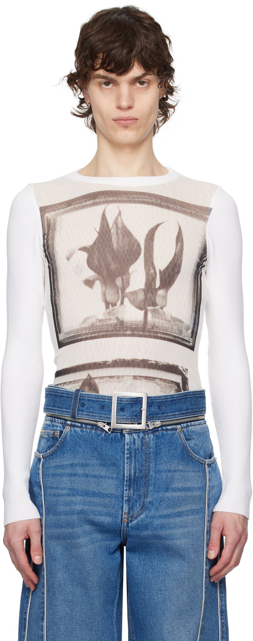 Футболка Jean Paul Gaultier Jean Paul Gaultier Flowers Cadres T-Shirt білий | 25/33-F-TO259-T579-010200