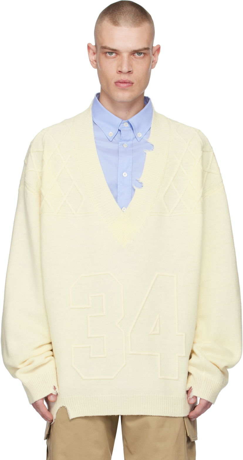Cветр Ambush Destroyed Rib Knit V-Neck Sweater Жовтий | BMHD004F24KNI0013100