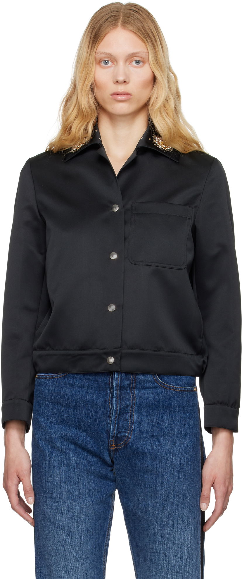 Сорочка Wales Bonner Wales Bonner 'The Flora' Cropped Satin Jacket чорний | WS25JA18-PL03-999