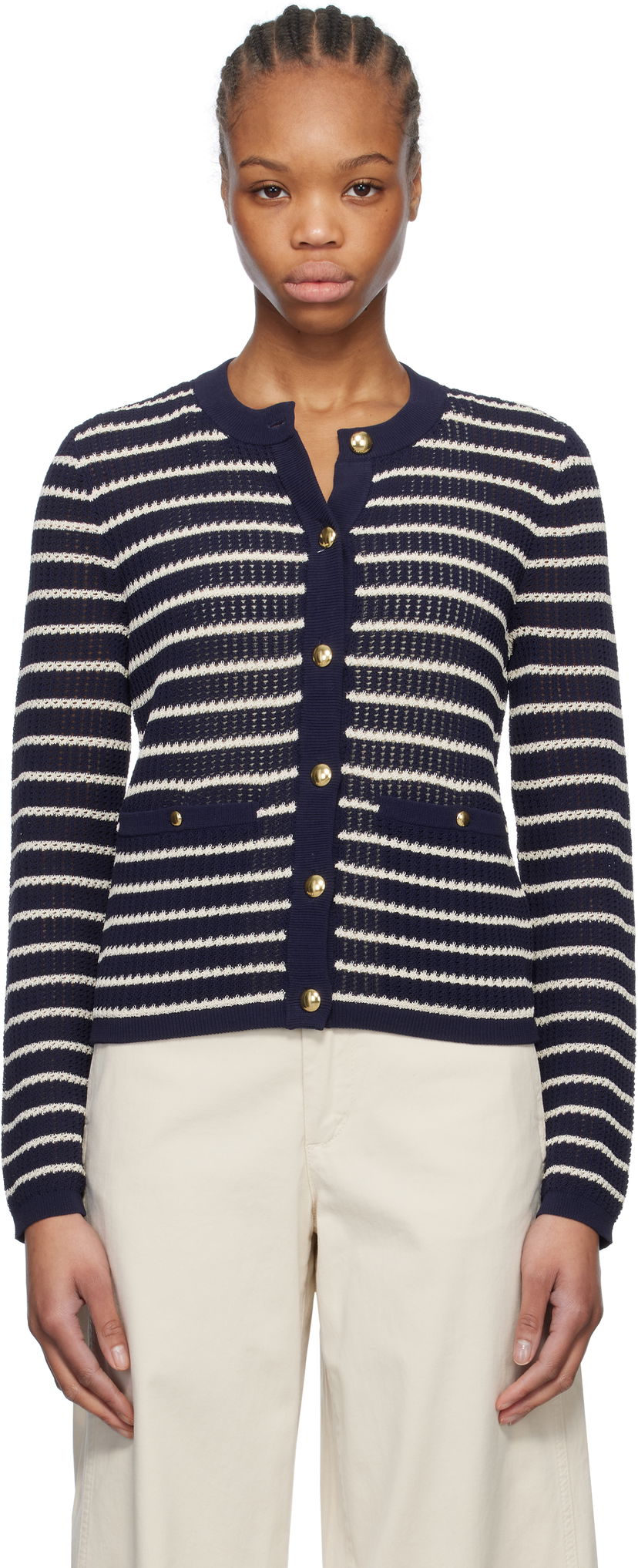 Cветр rag & bone rag & bone Viola Stripe Cardigan темно-синій | WAS24S042TG42