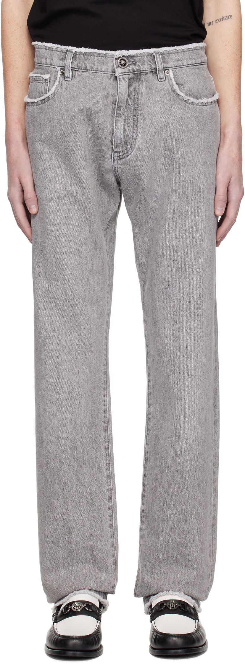 Джинси Versace Frayed Regular-Fit Jeans Сірий | 1016106_1A11098