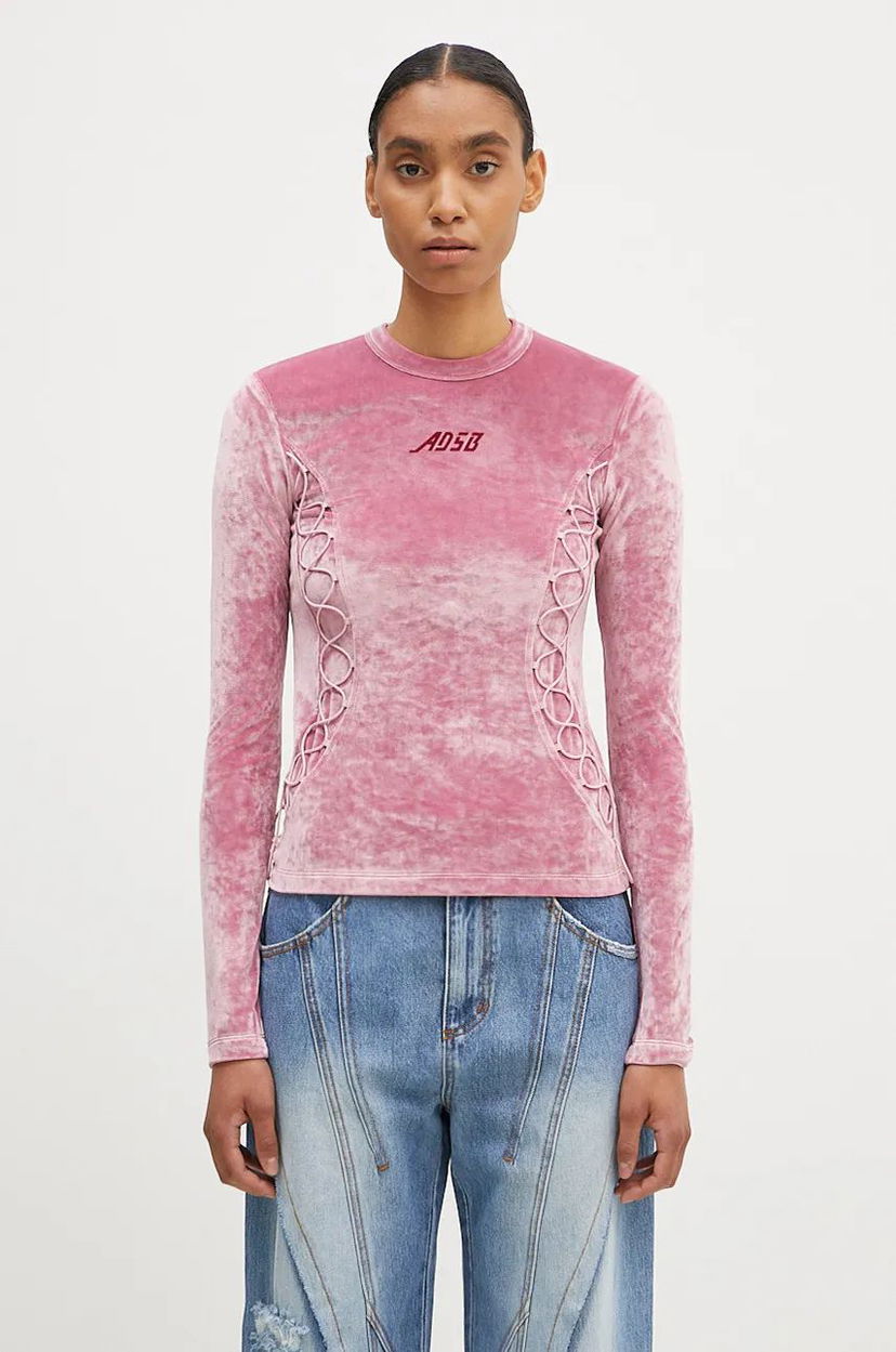 Футболка Andersson Bell Lace Up Longsleeve Velvet T-Shirt Рожевий | atb1206w