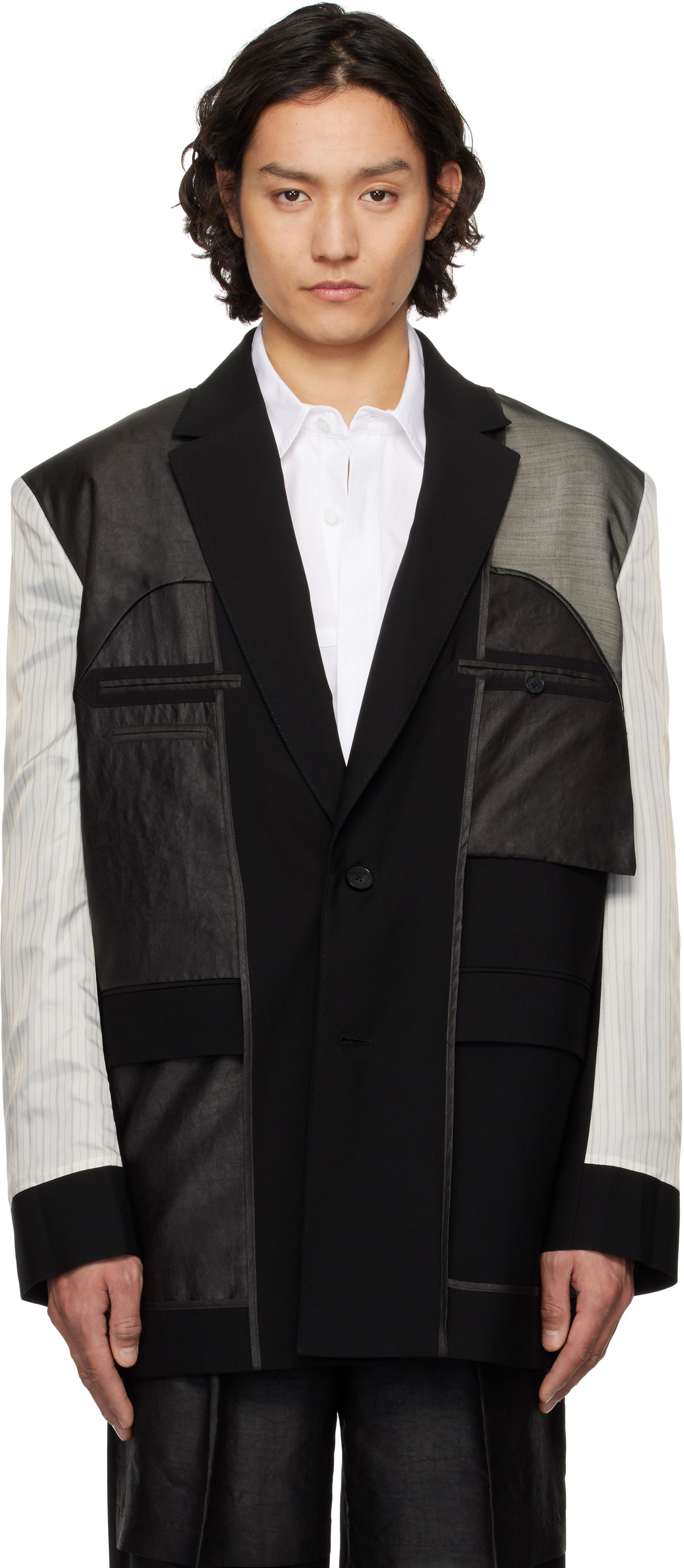 Пальто Feng Chen Wang Feng Chen Wang Deconstruction Patchwork Blazer чорний | FUS19JK02, 0