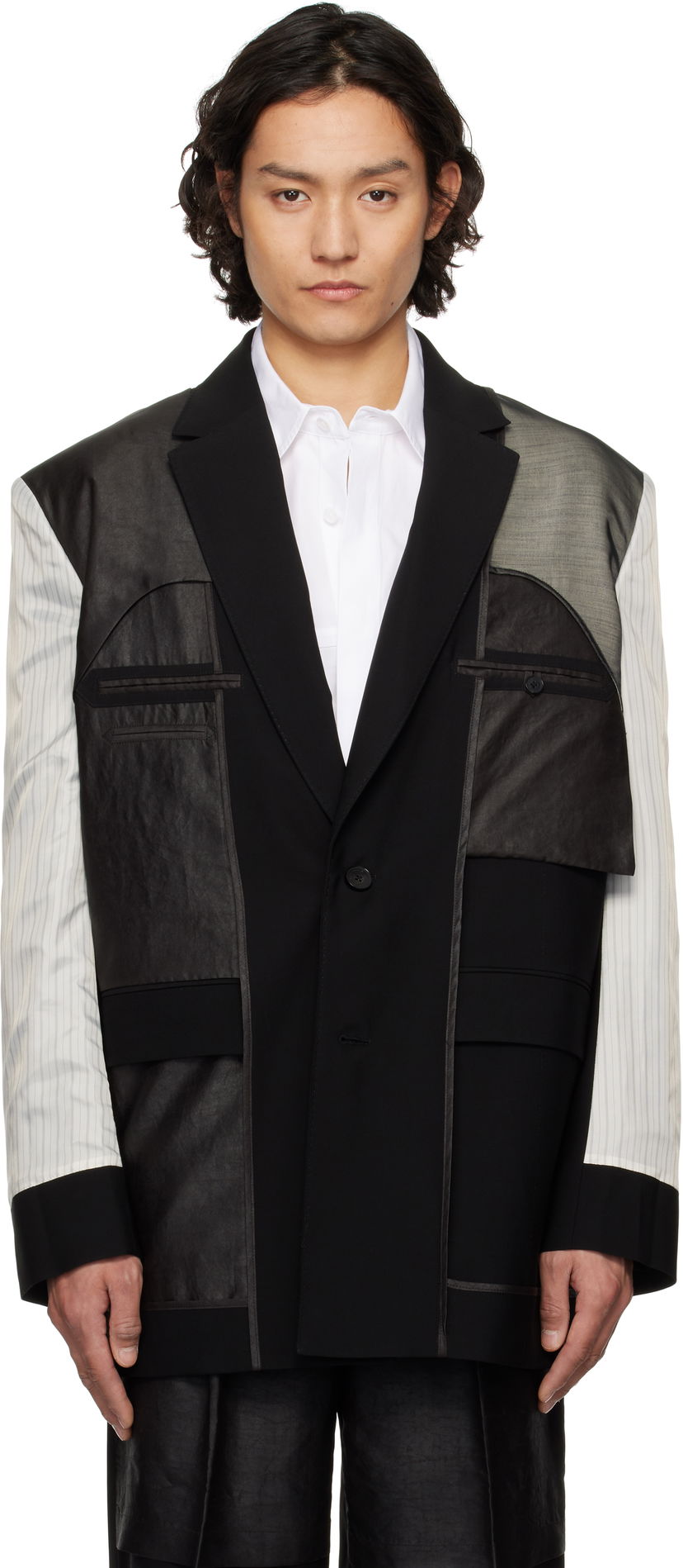 Пальто Feng Chen Wang Feng Chen Wang Deconstruction Patchwork Blazer чорний | FUS19JK02