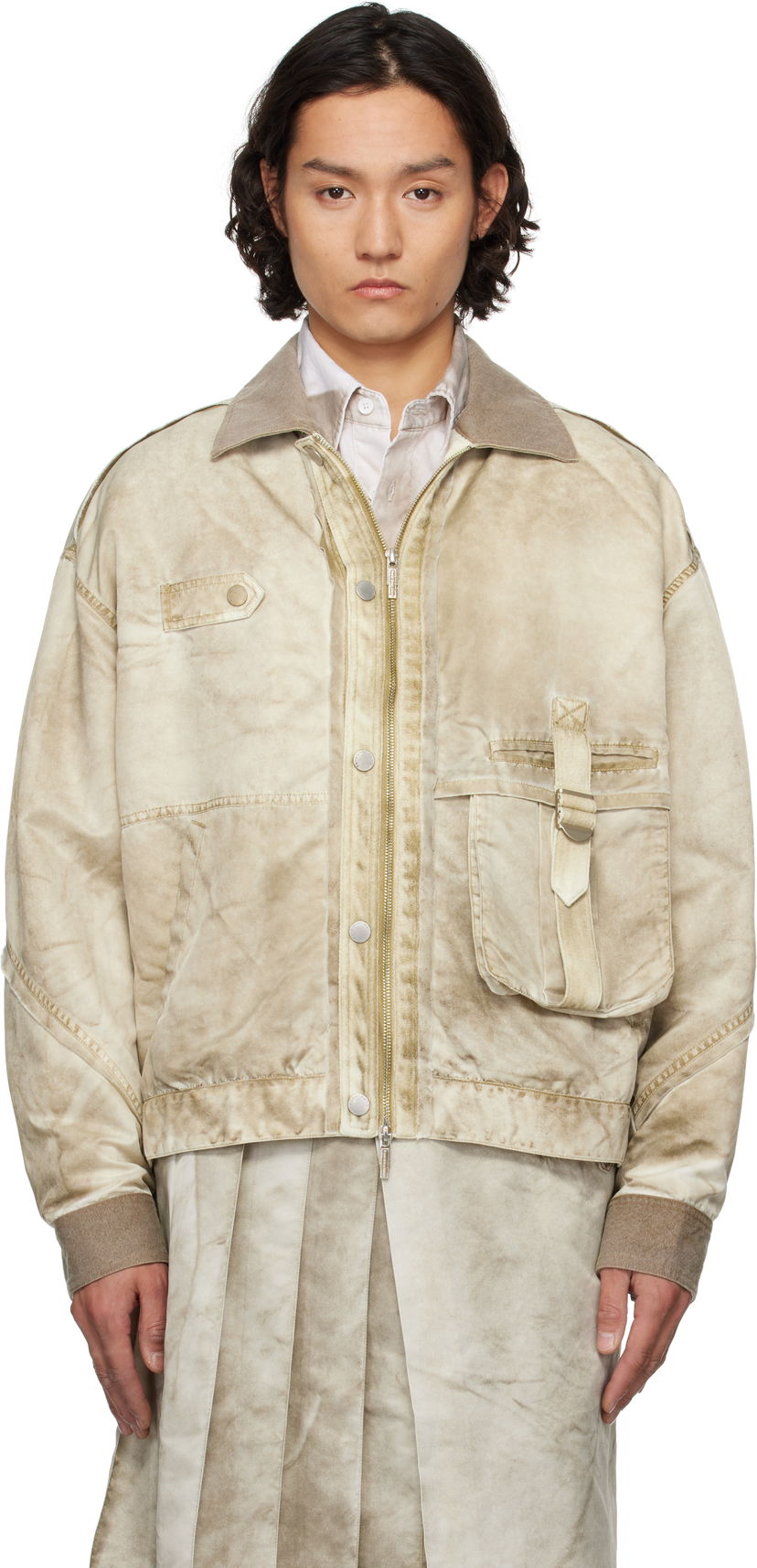 Куртка бомбер Feng Chen Wang Feng Chen Wang Sandwashed Nylon Jacket бежевий | FUS19JK15G