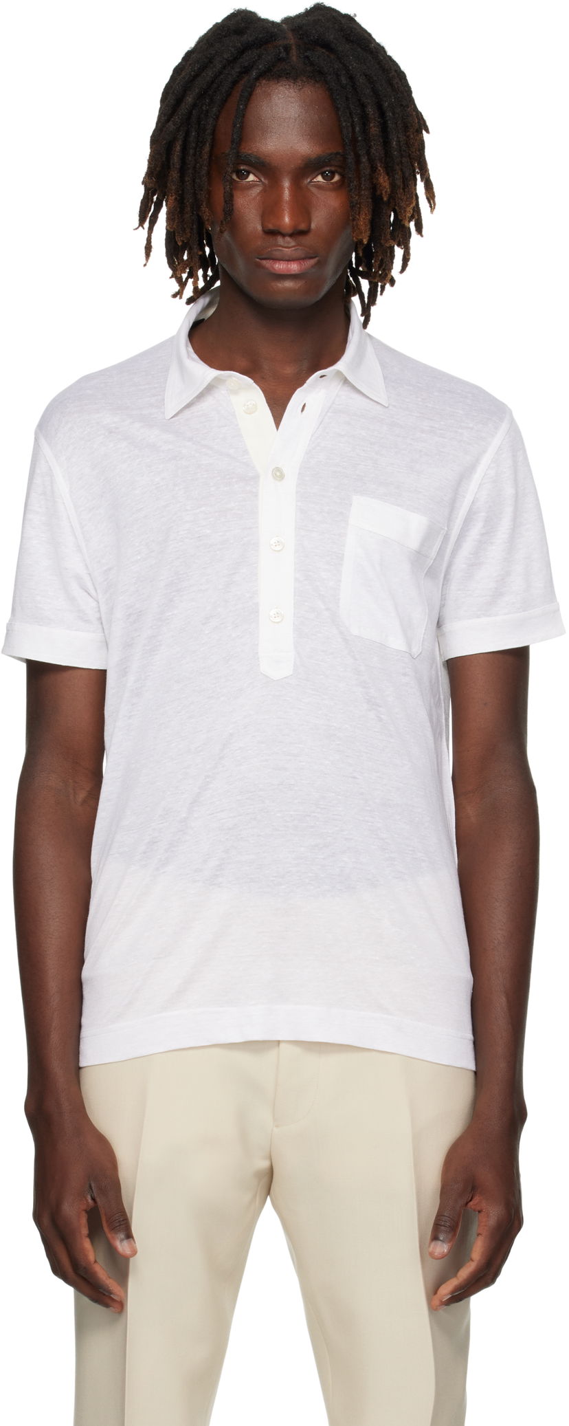 Сорочка поло Tom Ford TOM FORD Silk & Linen Polo білий | JPS007-JMS024S25