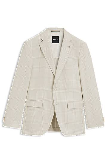 Куртка BOSS BOSS Slim-Fit Checked Wool-Silk-Linen Blazer бежевий | 50545883