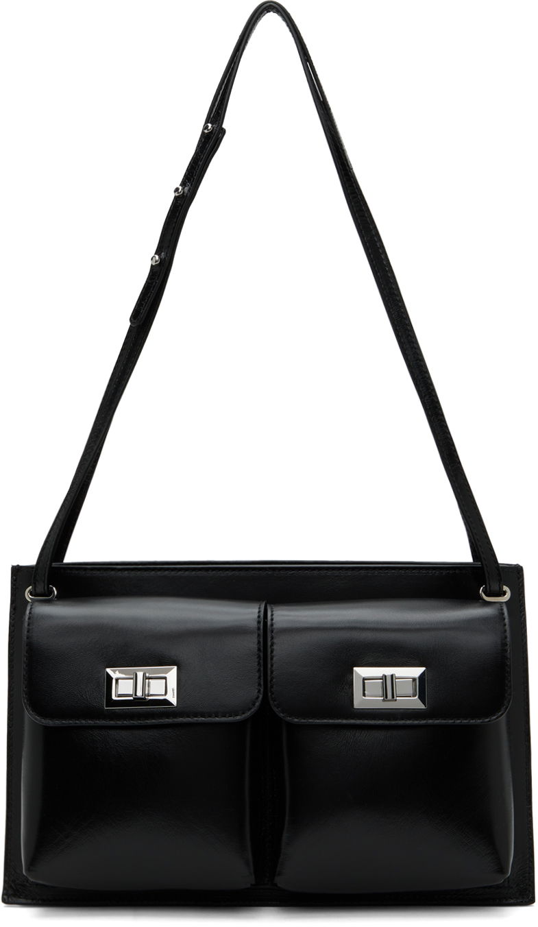 Сумка BY FAR Leather Double Pocket Tote Bag чорний | SWBSB024LL002BK001PL