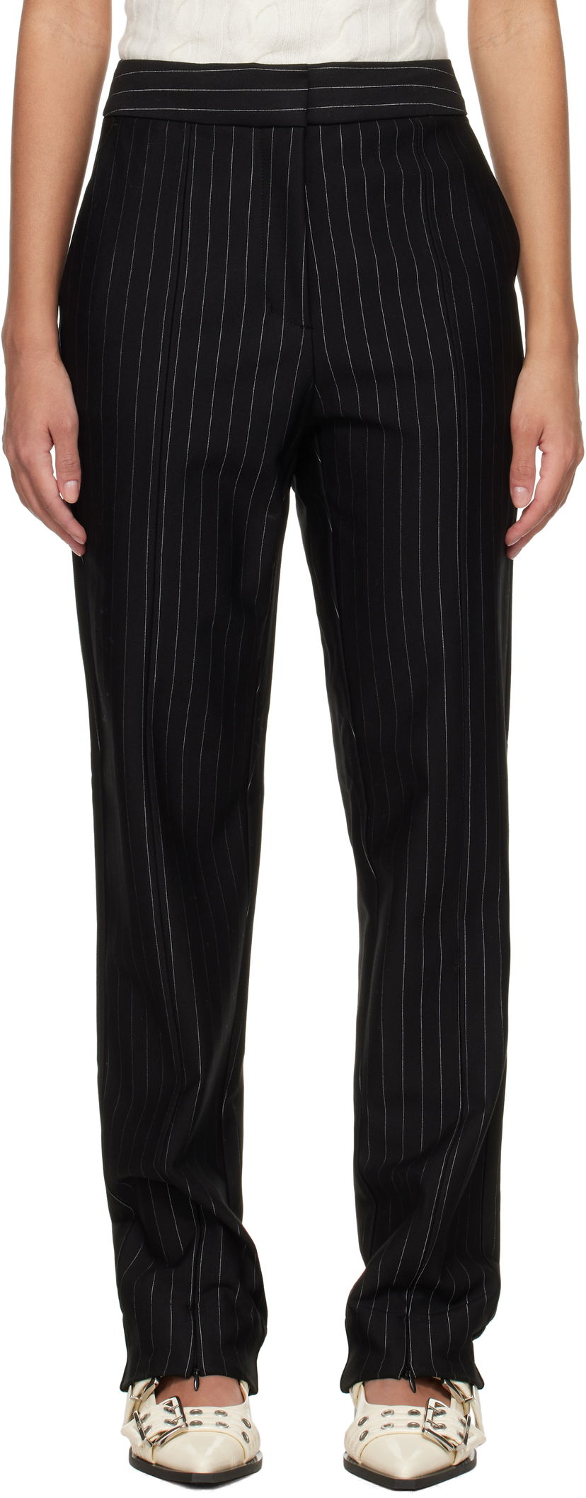 Штани GANNI GANNI Mid Waist Pinstripe Trousers чорний | T4100