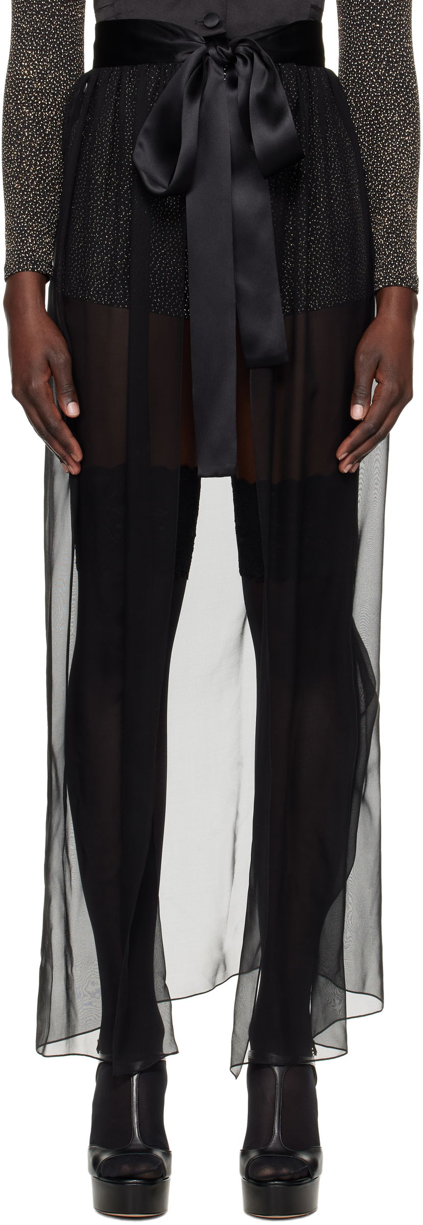 Спідниця Dolce & Gabbana Dolce&Gabbana Maxi Silk Chiffon Skirt чорний | F4C0AT FU1AT