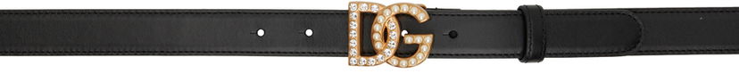 Ремені Dolce & Gabbana Black Bejeweled 'DG' Belt чорний | BE1577AQ339