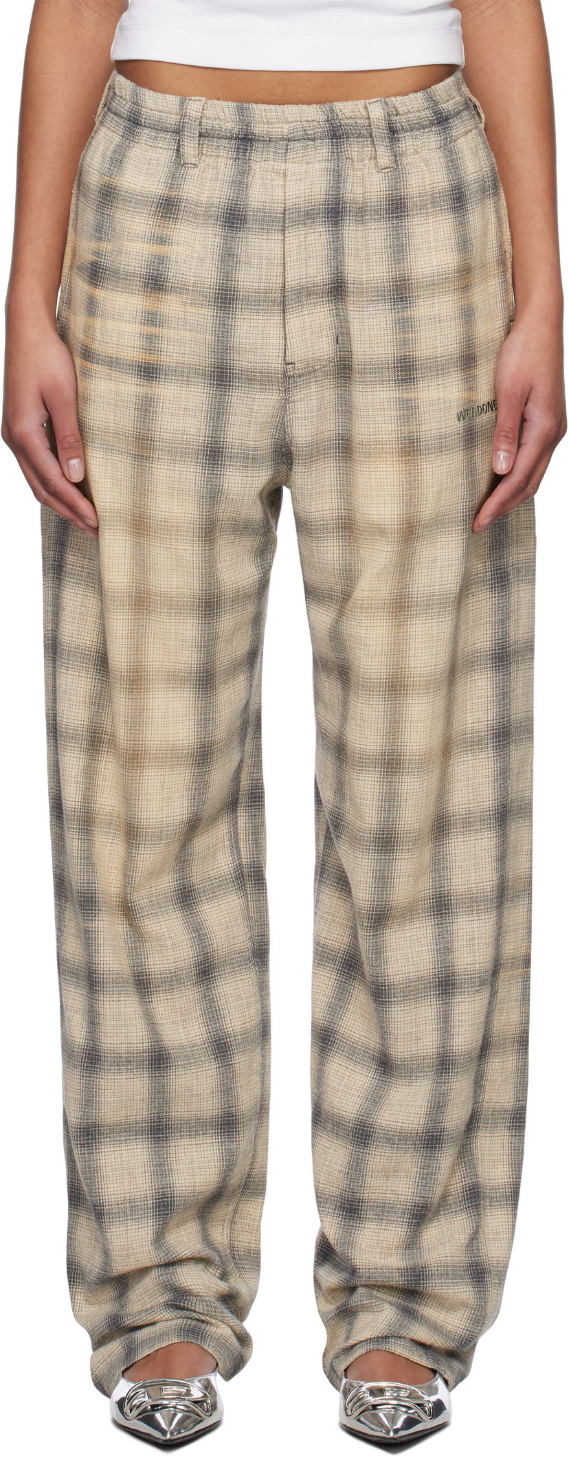 Спортивні штани We11done We11done Washed Checkered Trousers бежевий | WD-PT0-25-265-U-GY