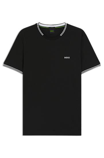 Футболка BOSS Stretch-Cotton T-Shirt with Stripes and BOSS Logo чорний | 50521245