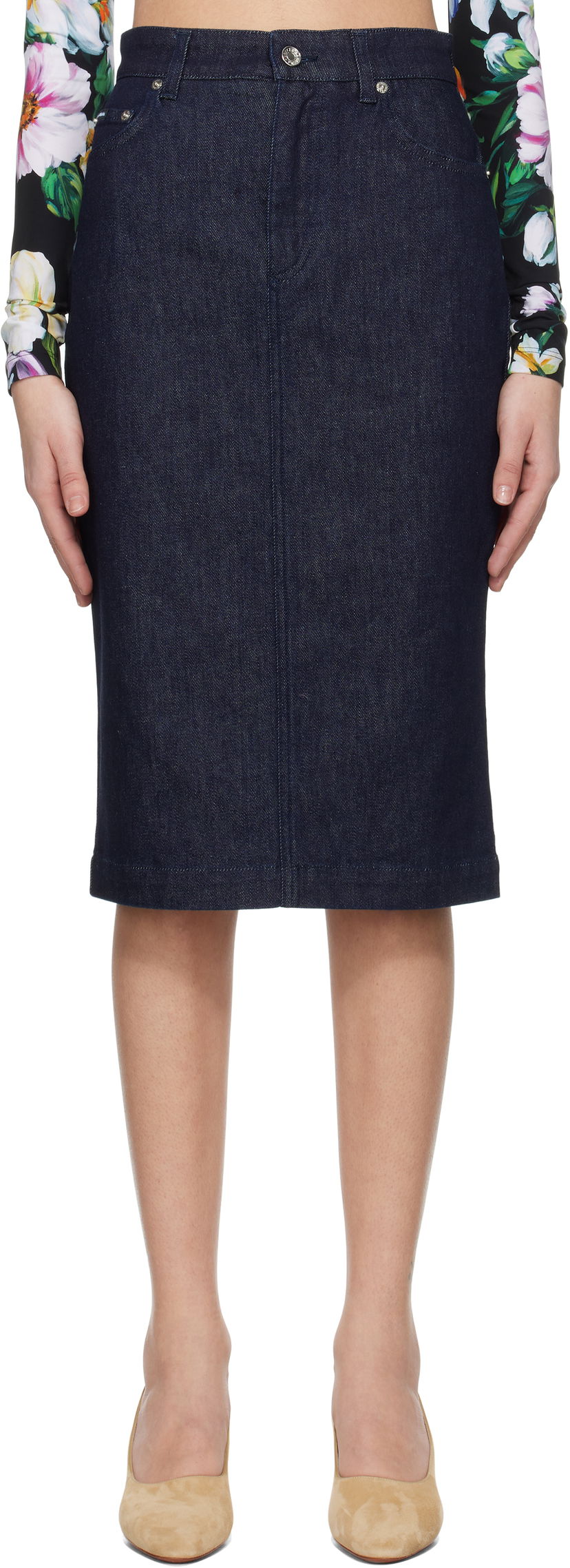 Спідниця Dolce & Gabbana Dolce&Gabbana Stretch Five Pocket Pencil Denim Midi Skirt Синій | F4CYAD G8MS5