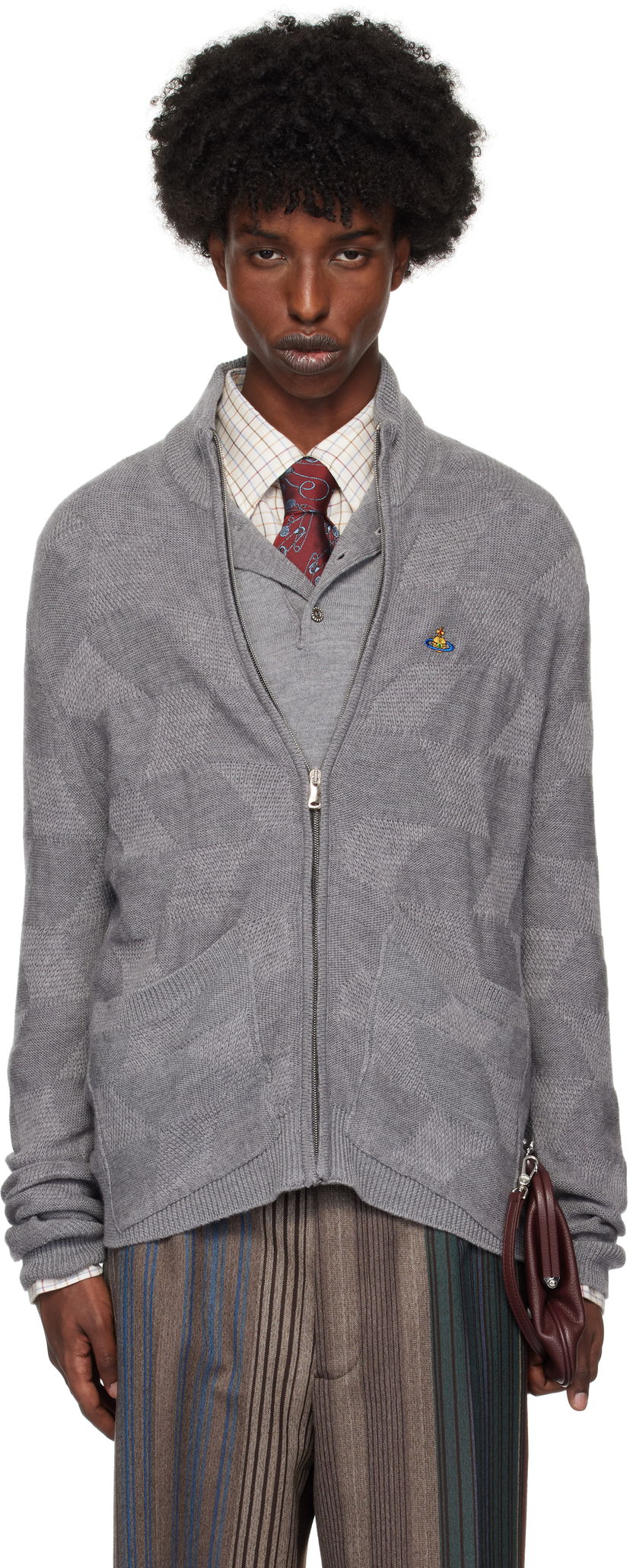 Cветр Vivienne Westwood Fisherman Zip-Up Sweater Сірий | 2701001T-Y002M-