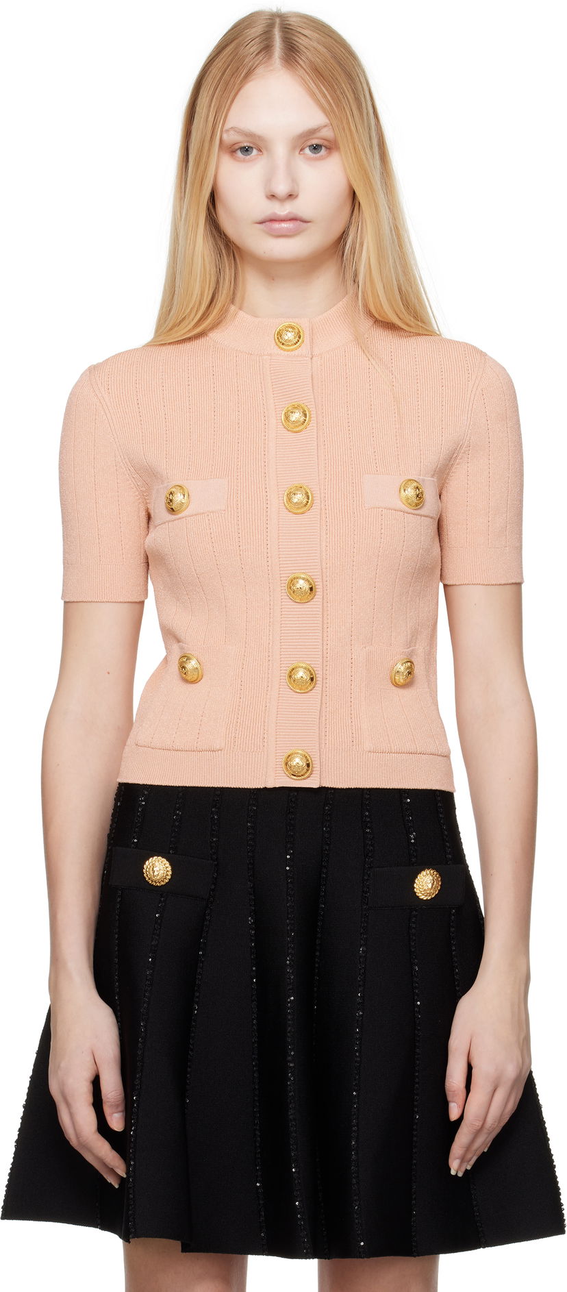 Cветр Balmain Balmain 4-Pocket Knitted Cardigan Рожевий | EF1KL023KB07