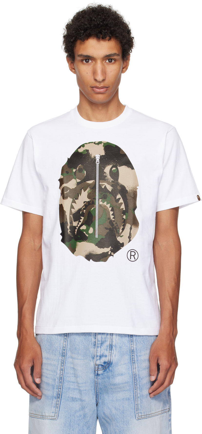 Футболка BAPE A Bathing Ape Map Camo Ape Head Shark T-Shirt білий | 001TEL301023M