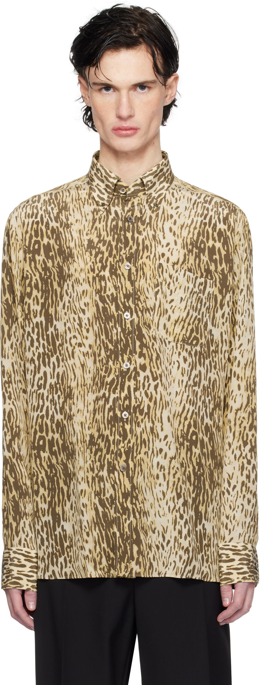 Сорочка Tom Ford 70's Animalier Print Fluid Fit Shirt Коричневий | HRO003-FMS045S25