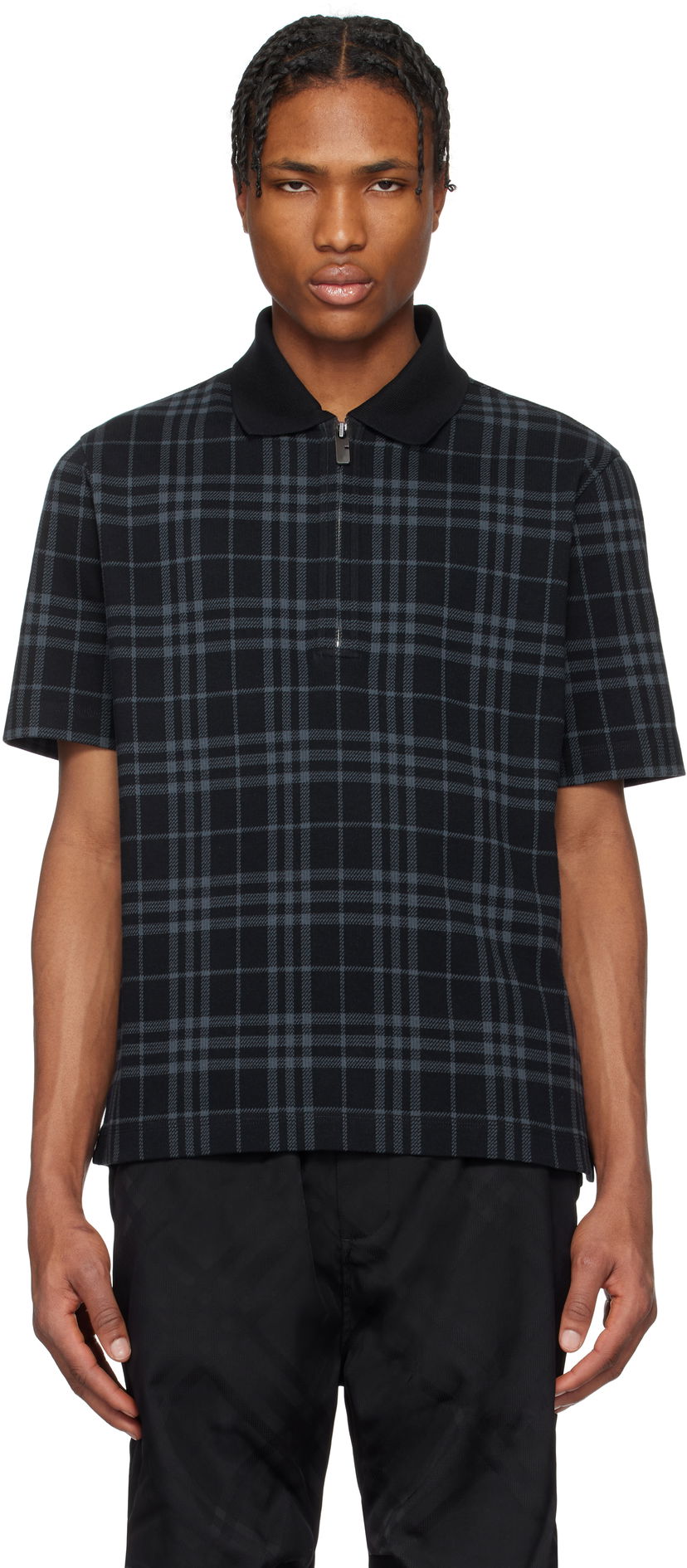 Сорочка поло Burberry Burberry Stretch Cotton Blend Check Polo чорний | 8101895