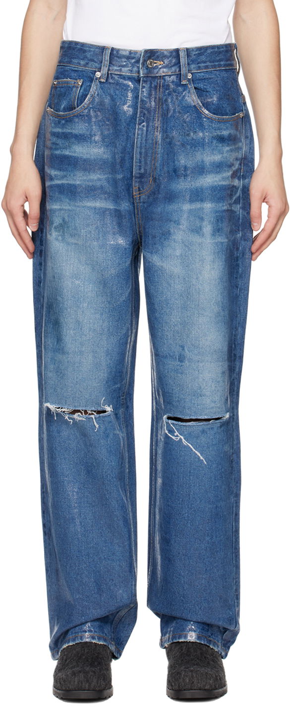 Джинси We11done We11done Foil Distressed Jeans Синій | WD-DP1-23-342-M-BL
