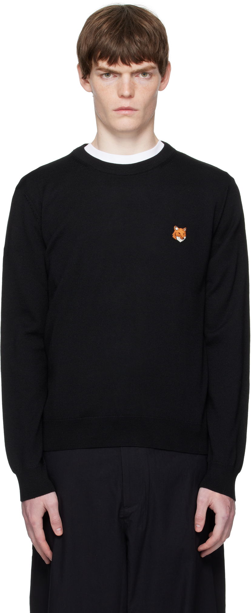 Cветр MAISON KITSUNÉ Maison Kitsuné Fox Head Patch Regular Fit Sweater чорний | PM00801KT1181