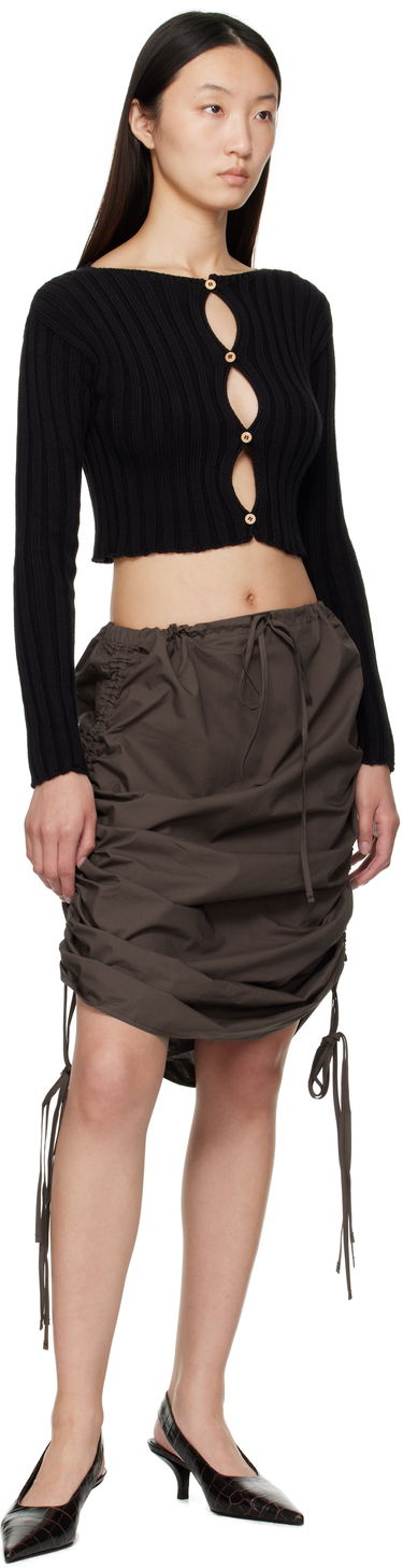 Cветр Baserange Ribbed Cropped Long-Sleeve Cardigan with Keyhole Button Closure Macau чорний | PUMAC-OC-AU25, 3