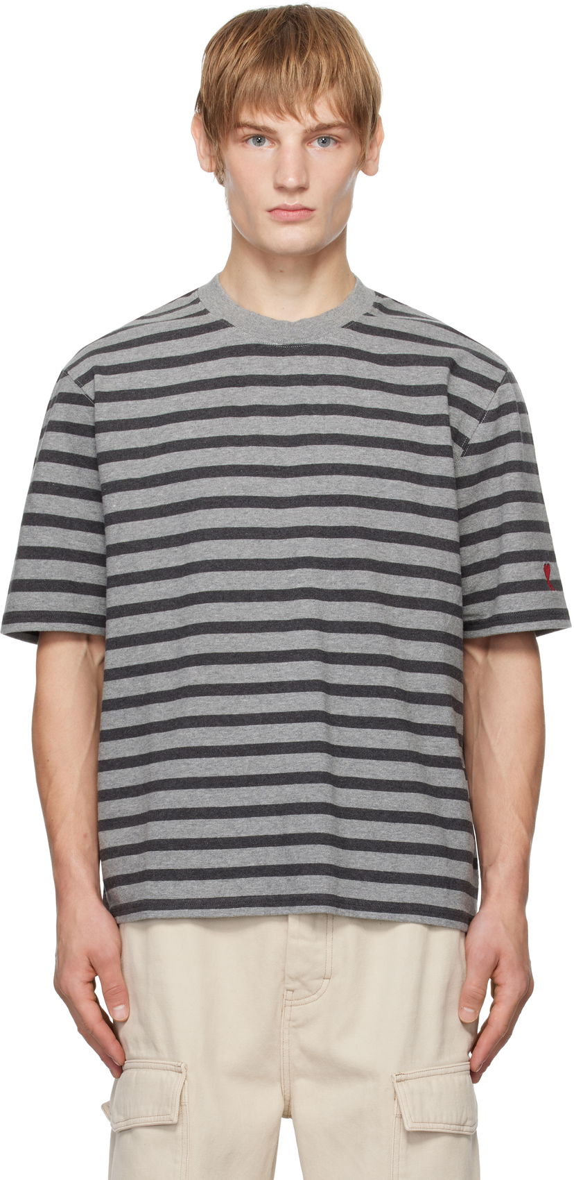 Футболка AMI Striped T-Shirt Сірий | HTS045.JE0084
